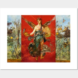 GODDESS NIKE ,POMPEII ,ANTIQUE ROMAN WALL PAINTINGS Flower Garden Flying Birds ,Quince and Apple Trees Posters and Art